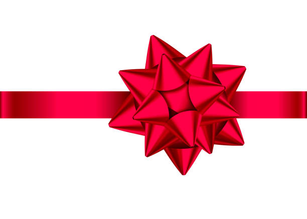 illustrazioni stock, clip art, cartoni animati e icone di tendenza di fiocco regalo realistico rosso con nastro orizzontale. - bow satin red large