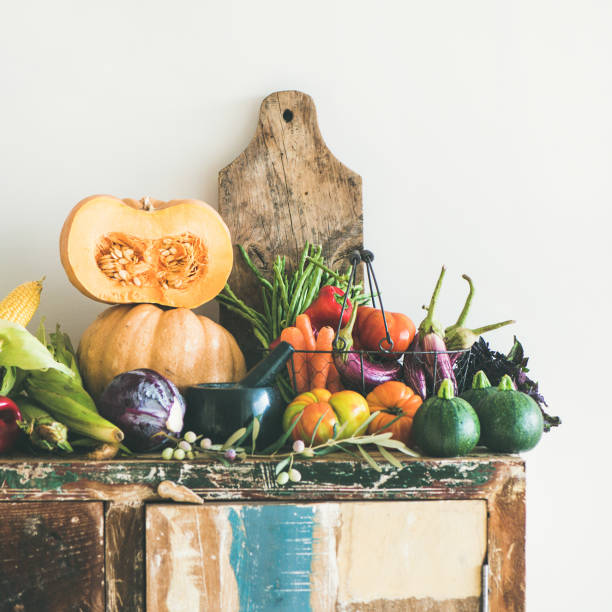 istock Fall seasonal vegetarian food ingredients variety, copy space, square crop 1069306046