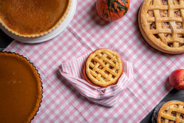 istock Mini apple pie surrounded by various pies. Above view. Sweet pastry 1069308194