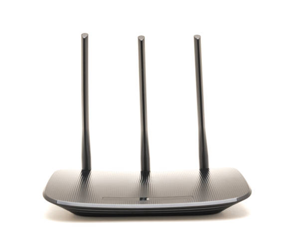 istock Front view of wireless router cable modem isolated on white background 1069314750
