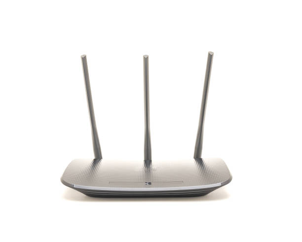 istock Front view of wireless router cable modem isolated on white background 1069314834