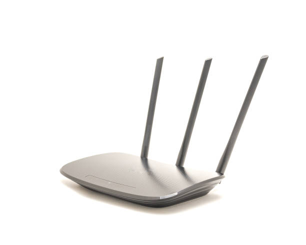 istock Front view of wireless router cable modem isolated on white background 1069314842