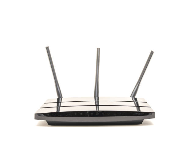 istock Front view of wireless router cable modem isolated on white background 1069314926