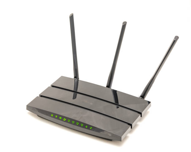 istock Top view of wireless router cable modem with status lights isolated on white 1069315010