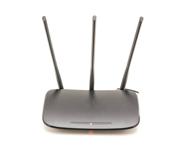 istock Top view of wireless router cable modem with status lights isolated on white 1069315014