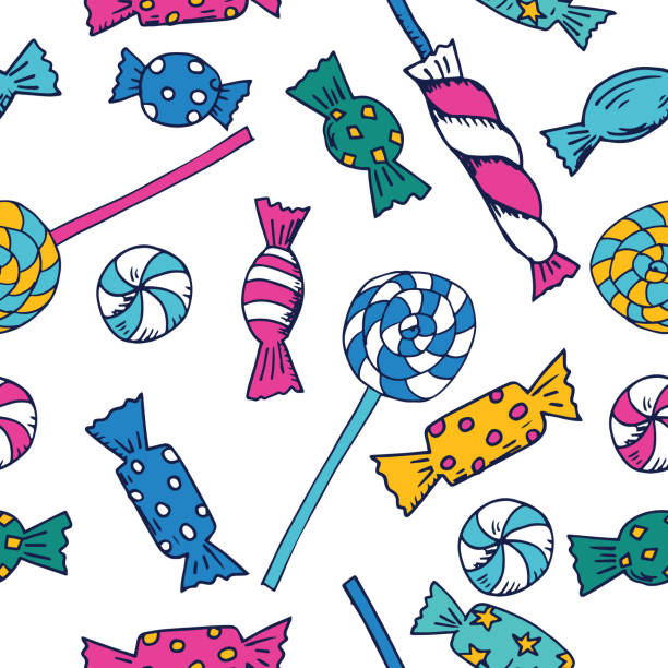 Retro Hand Drawn Candies Seamless Vector Background Pattern