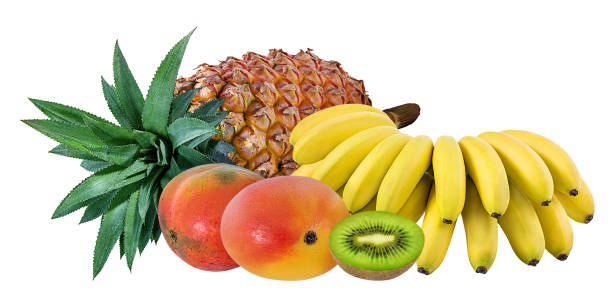 istock Pineapple, banana, kiwi and mango isolated on white background 1069323546