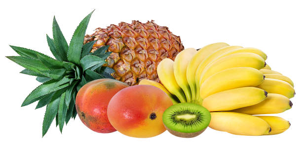 istock Pineapple, banana, kiwi and mango isolated on white background 1069324076