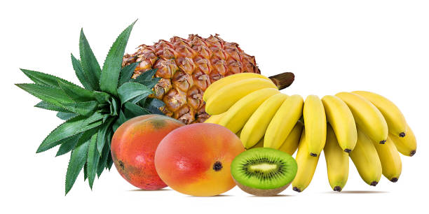 istock Pineapple, banana, kiwi and mango isolated on white background 1069324292