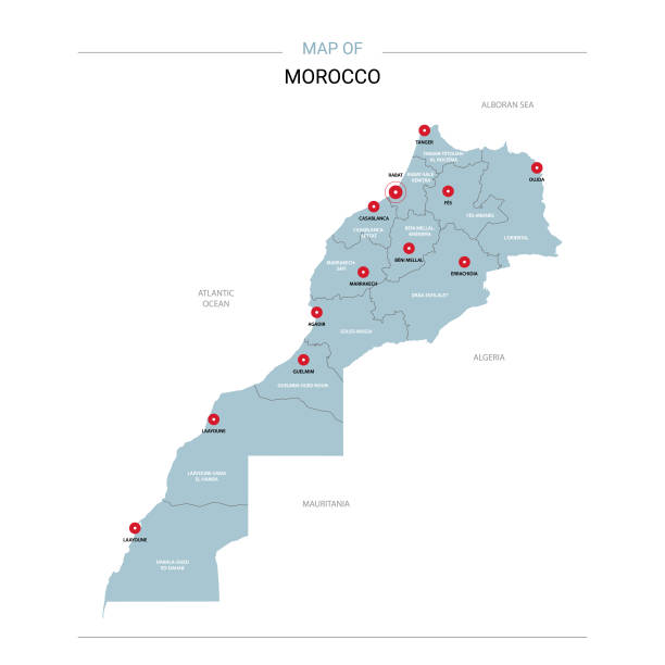 stockillustraties, clipart, cartoons en iconen met marokko kaart vector met rode pin. - morocco