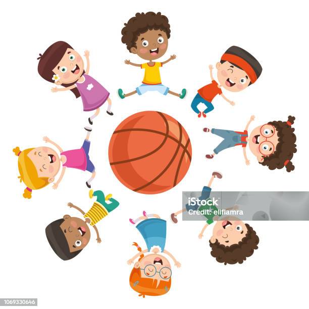 Vector Illustration Of Kids Playing Around A Ball Stock Illustration - Download Image Now - Basketball - Sport, Preschool, Child