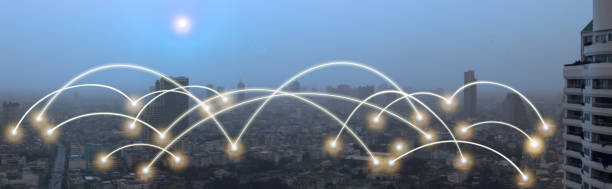 istock Network connection with Building at the city.  Modern technology concept 1069344794