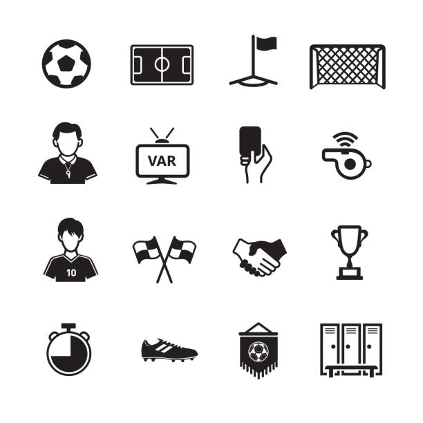Soccer Icon Soccer icon, Football icon, set of 16 editable filled, Simple clearly defined shapes in one color. Vector football locker room stock illustrations