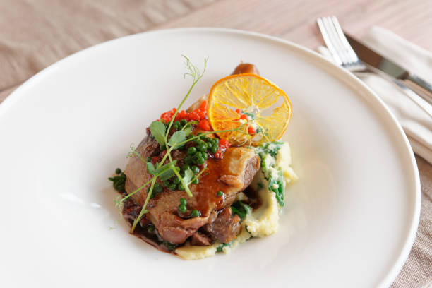 istock Fried duck meat on porcelain plate 1069359724
