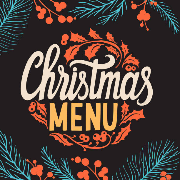 bildbanksillustrationer, clip art samt tecknat material och ikoner med jul menyn mall för restaurang och café på en svart tavla - julfika