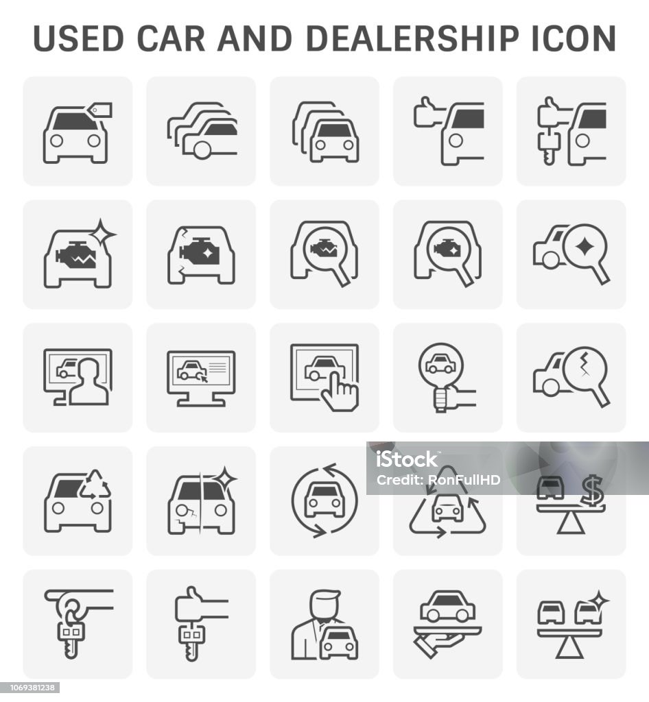 used car icon Used car and dealership icon set for used car business design. Icon Symbol stock vector