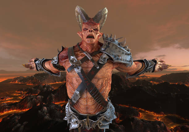 istock 3D illustration demon monster on fantasy background 1069386994