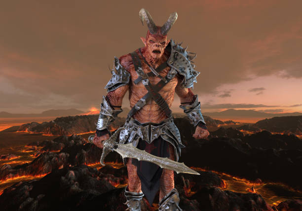istock 3D illustration demon monster on fantasy background 1069387026