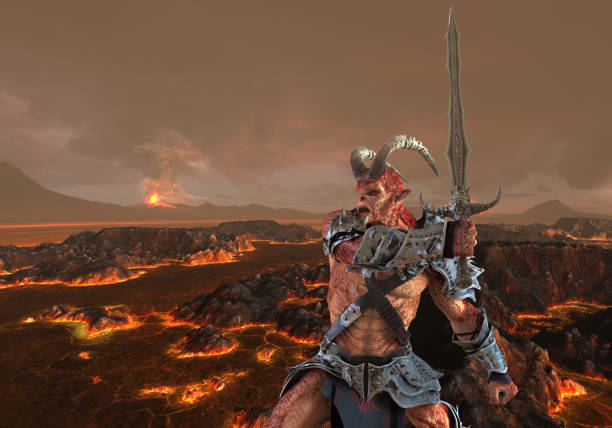 istock 3D illustration demon monster on fantasy background 1069387058