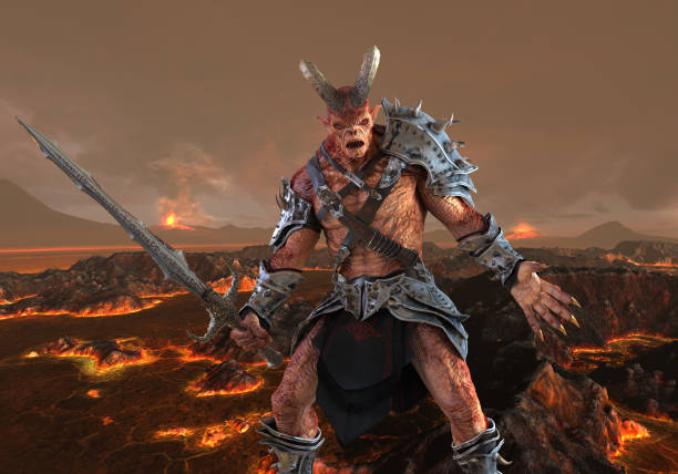 istock 3D illustration demon monster on fantasy background 1069387062
