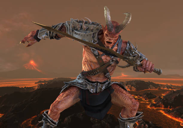 istock 3D illustration demon monster on fantasy background 1069387064