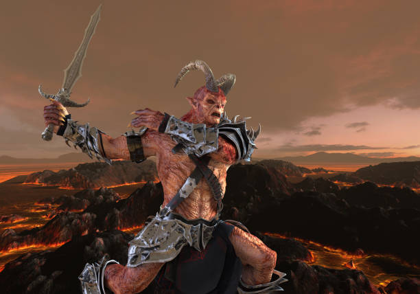 istock 3D illustration demon monster on fantasy background 1069387086