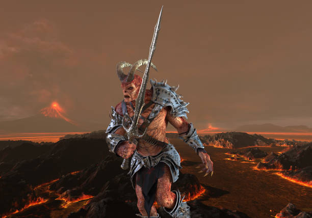 istock 3D illustration demon monster on fantasy background 1069387122
