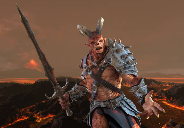 istock 3D illustration demon monster on fantasy background 1069387130