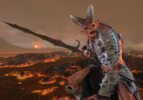 istock 3D illustration demon monster on fantasy background 1069387164