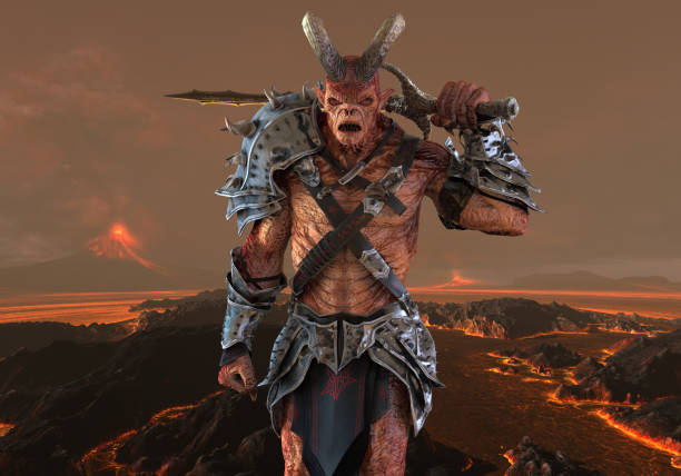 istock 3D illustration demon monster on fantasy background 1069387186