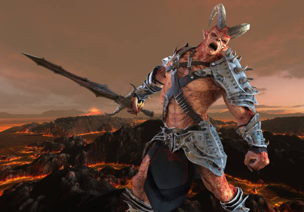 istock 3D illustration demon monster on fantasy background 1069387194