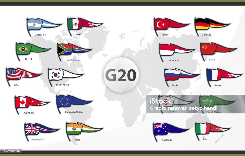 flags of G20 member countries flags of G20 member countries. vector design Brazil stock vector