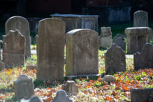 Tomb stones at Saint Peter's Church in Philadelphia, Pennsylvania, USA