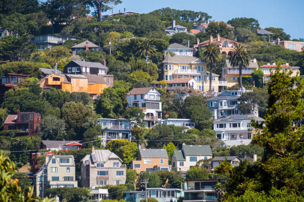 maisons sur les collines de sausalito - sausalito photos et images de collection