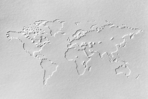 istock a world map made of embossing paper 1069421626