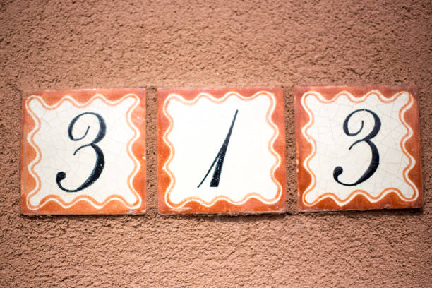 Ceramic Number 313 Street Address Tiles; Brown Wall
