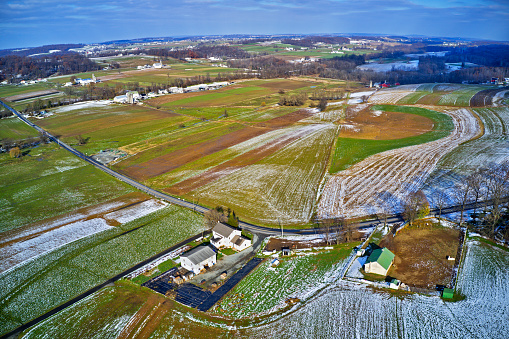 Aerial View of Amish Farmlands in Pennsylvania