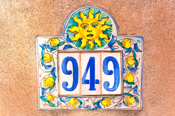 istock Ceramic Number 949 Street Address Tiles; Brown Wall 1069424892