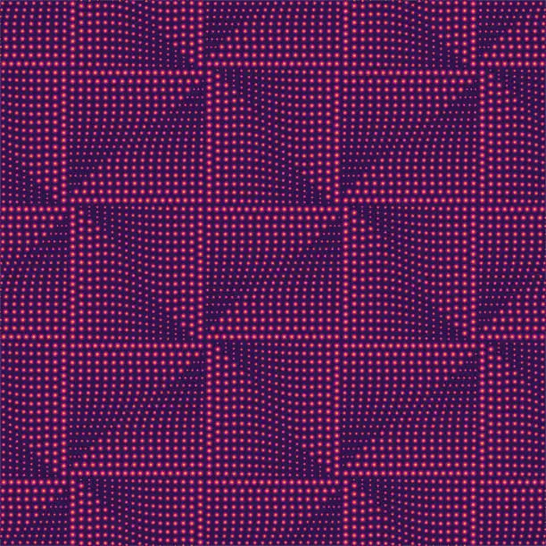 Vector illustration of Futuristic square seamless pattern. Geometric abstract purple background, glowing pattern. Vector illustration