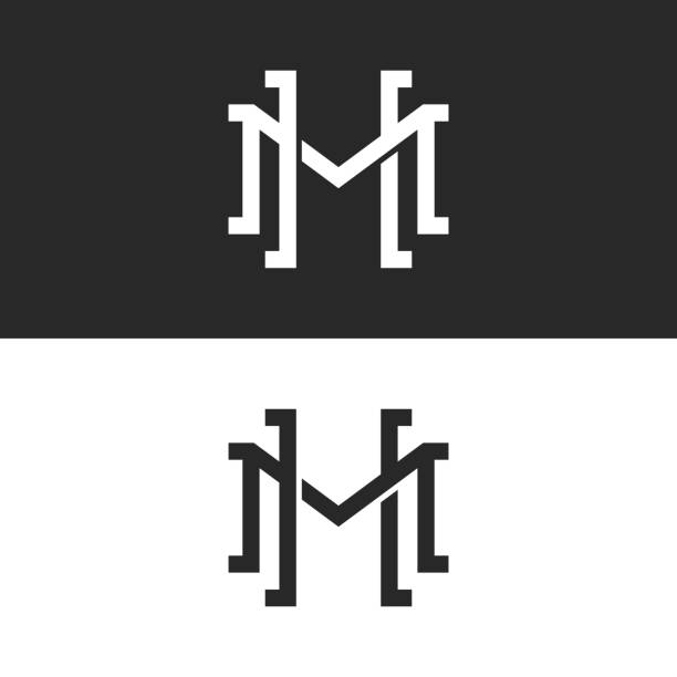 Initials HM or MH overlapping letters logo design, two letters M and H symbol emblem mockup Initials HM or MH overlapping letters logo design, two letters M and H symbol emblem mockup hm logo stock illustrations