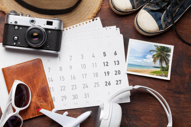 istock Travel vacation accessories and calendar 1069447486