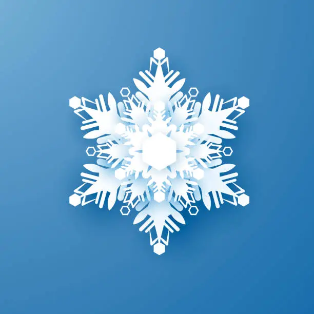 Vector illustration of White Paper Snowflake. New Year and Christmas decoration. Vector illustration isolated on bleu background