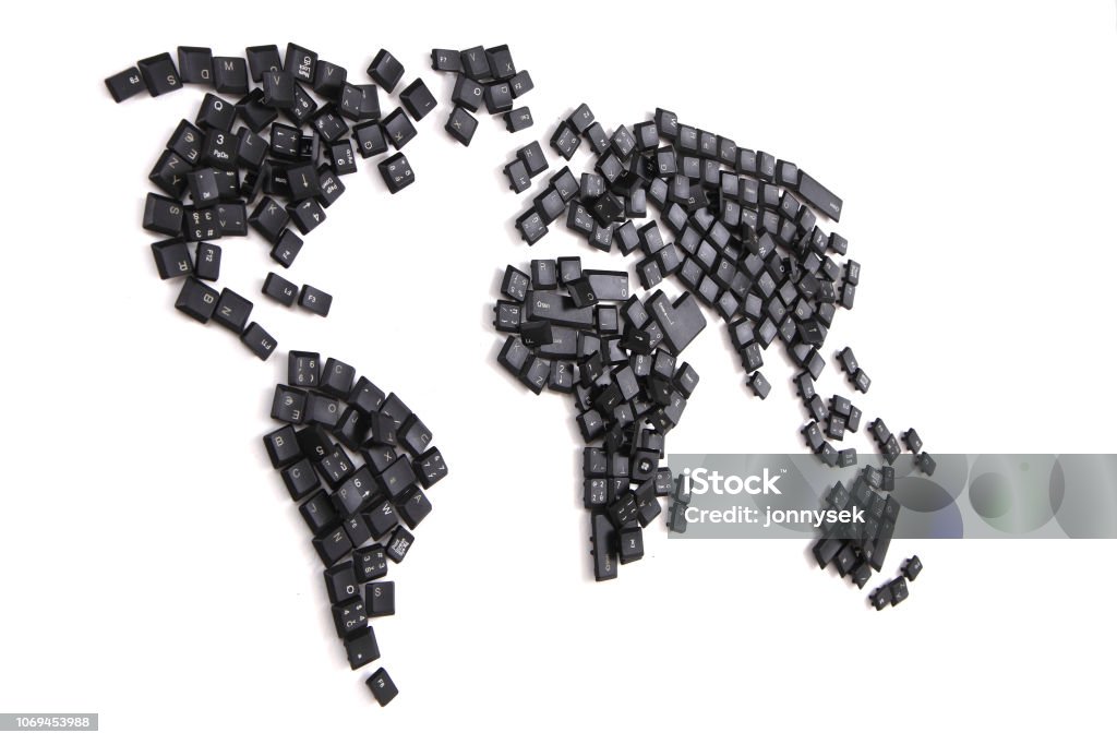 Black Map Key Black Keyboard Keys As World Map Stock Photo - Download Image Now ...