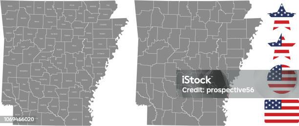 Arkansas County Map Vector Outline In Gray Background Arkansas State Of Usa Map With Counties Names Labeled And United States Flag Vector Illustration Designs Stock Illustration - Download Image Now