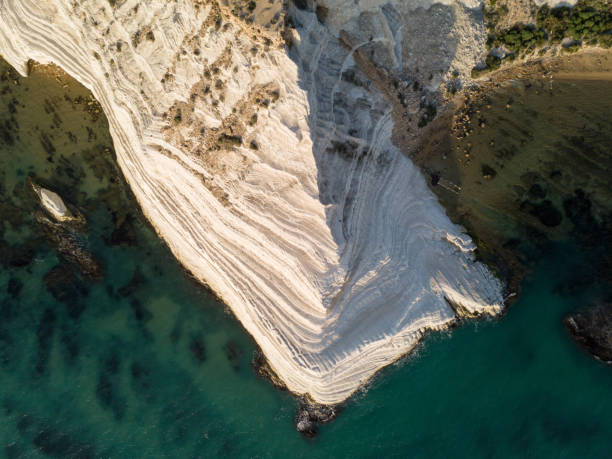 White limestone cliffs by the sea stock photo