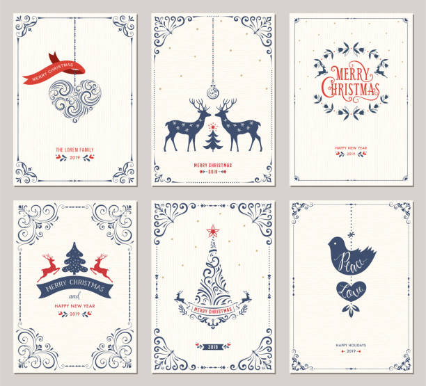 богатое рождественское поздравление cards_01 - christmas retro revival frame holiday stock illustrations