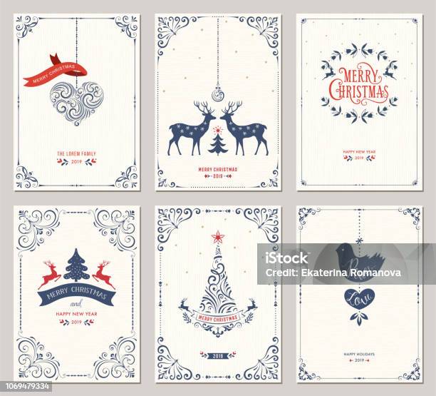 Ornate Christmas Greeting Cards01 Stock Illustration - Download Image Now - Christmas, Border - Frame, Heart Shape