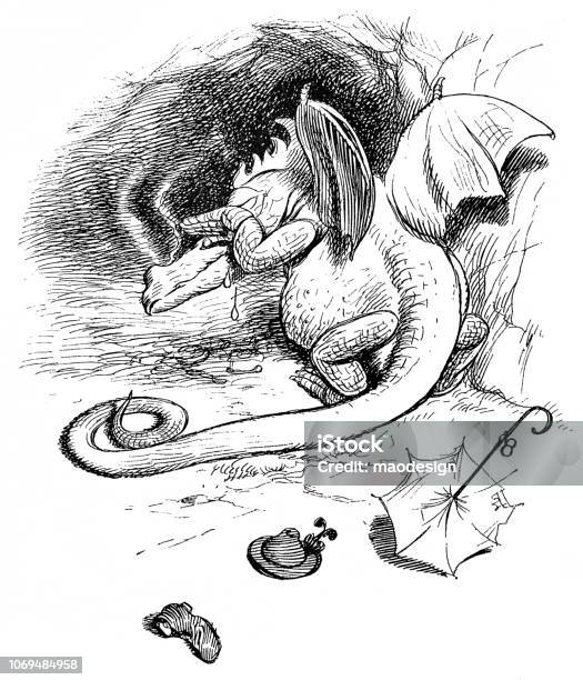 Dragon Is Crying After He Has Eaten A Man 1896 Stock Illustration - Download Image Now - Dragon, Drawing - Art Product, 1896