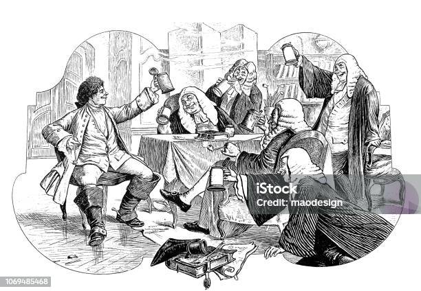Drinking With Judges 1896 Stock Illustration - Download Image Now - Drunk, Antique, Beer - Alcohol
