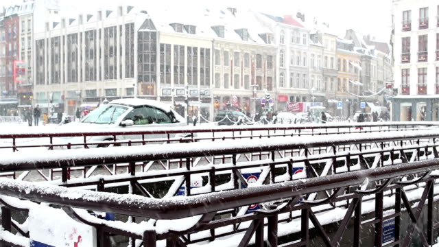 Lille, France : snow fall at Christmas time